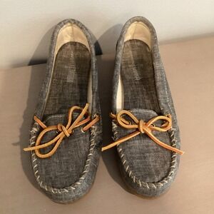 Minnetonka Gray Canvas Moccasins Shoes Loafers Slip On Driving 6.5